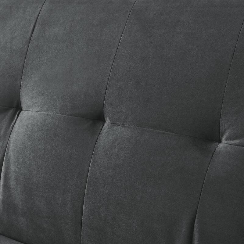 Velvet Futon Sofa Bed with Folded Armrests