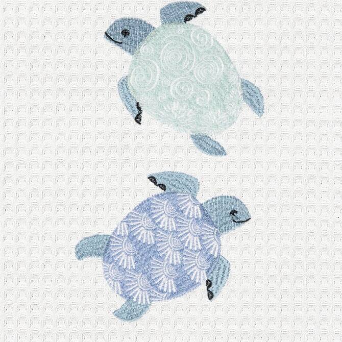 Turtle Bay Turtles Embroidered & Waffle Weave Kitchen Towel
