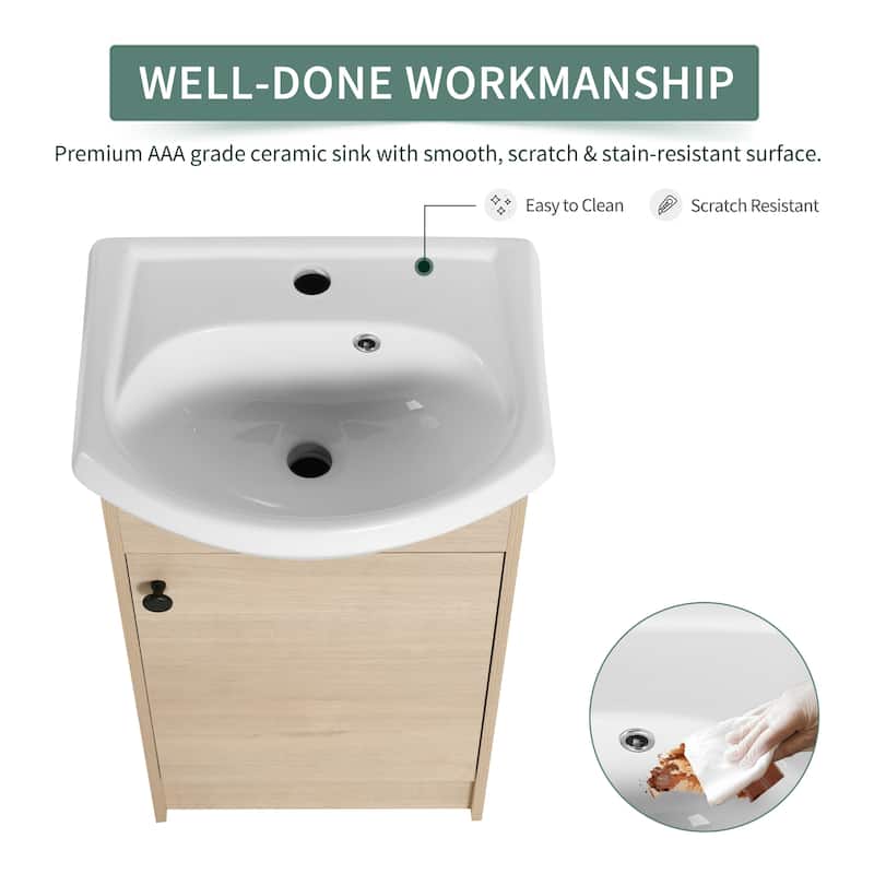 Wall Mounted 18'' Single Bathroom Vanity Sink Combo with Soft Close Door for Small Bathroom