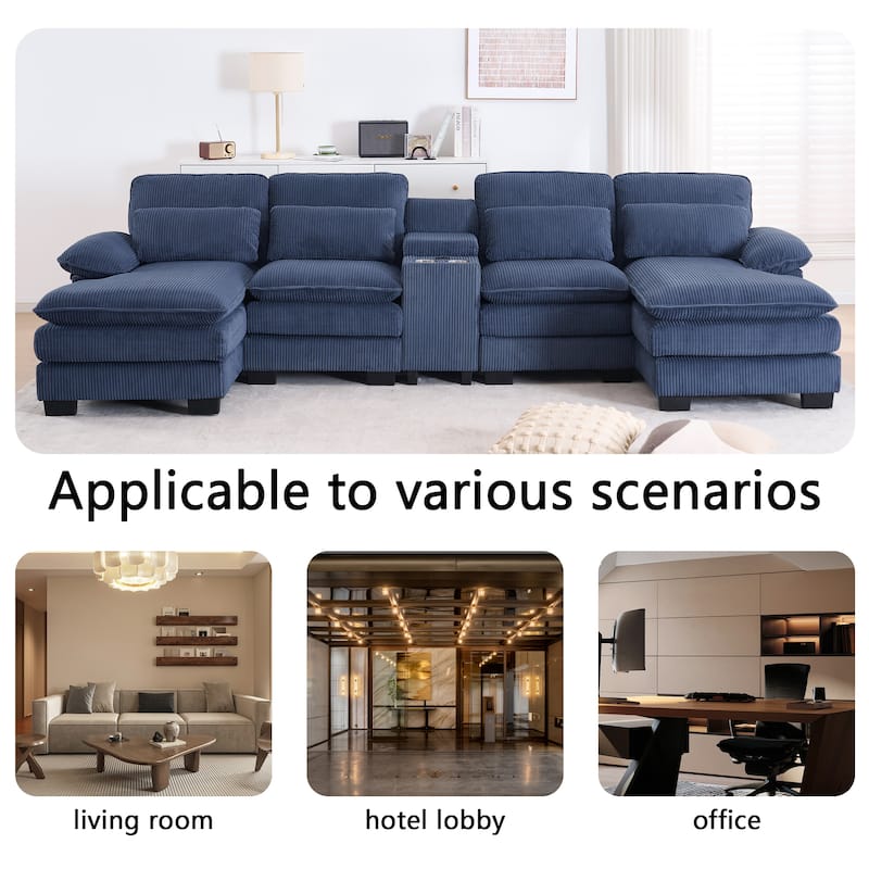 124" Modern Modular Sofa with Double Recliner and USB Port with Center Console