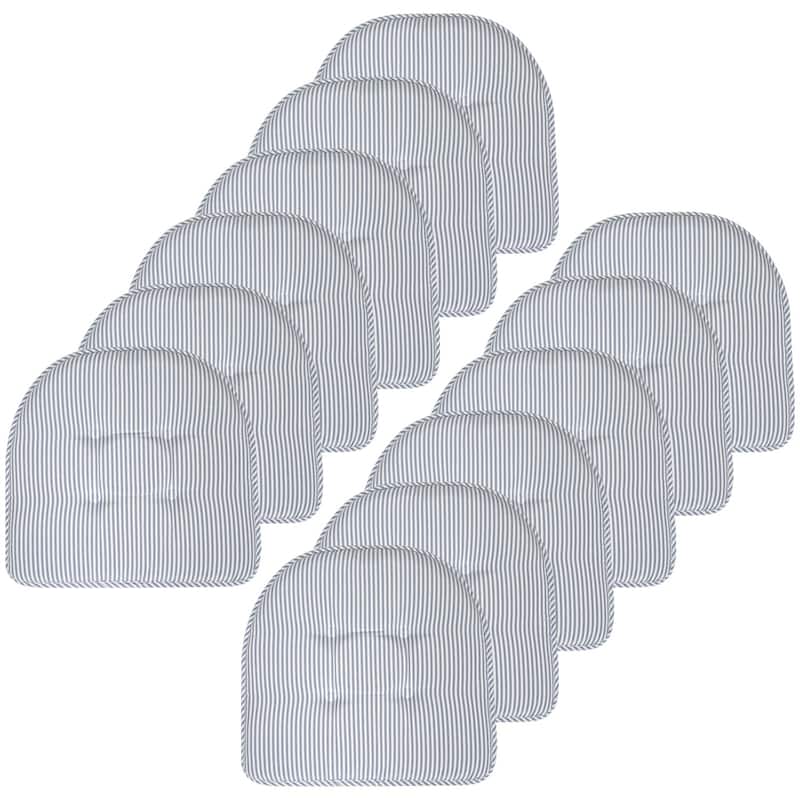 Sweet Home Collection Pinstripe U-Shaped Memory Foam Chair Cushions 17" x 16" - Set of 12 - Blue