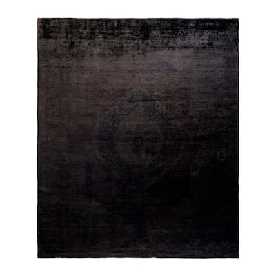 Overton Hand Knotted Wool Vintage Inspired Modern Contemporary Overdyed Black Area Rug - 8' 1" x 9' 8"