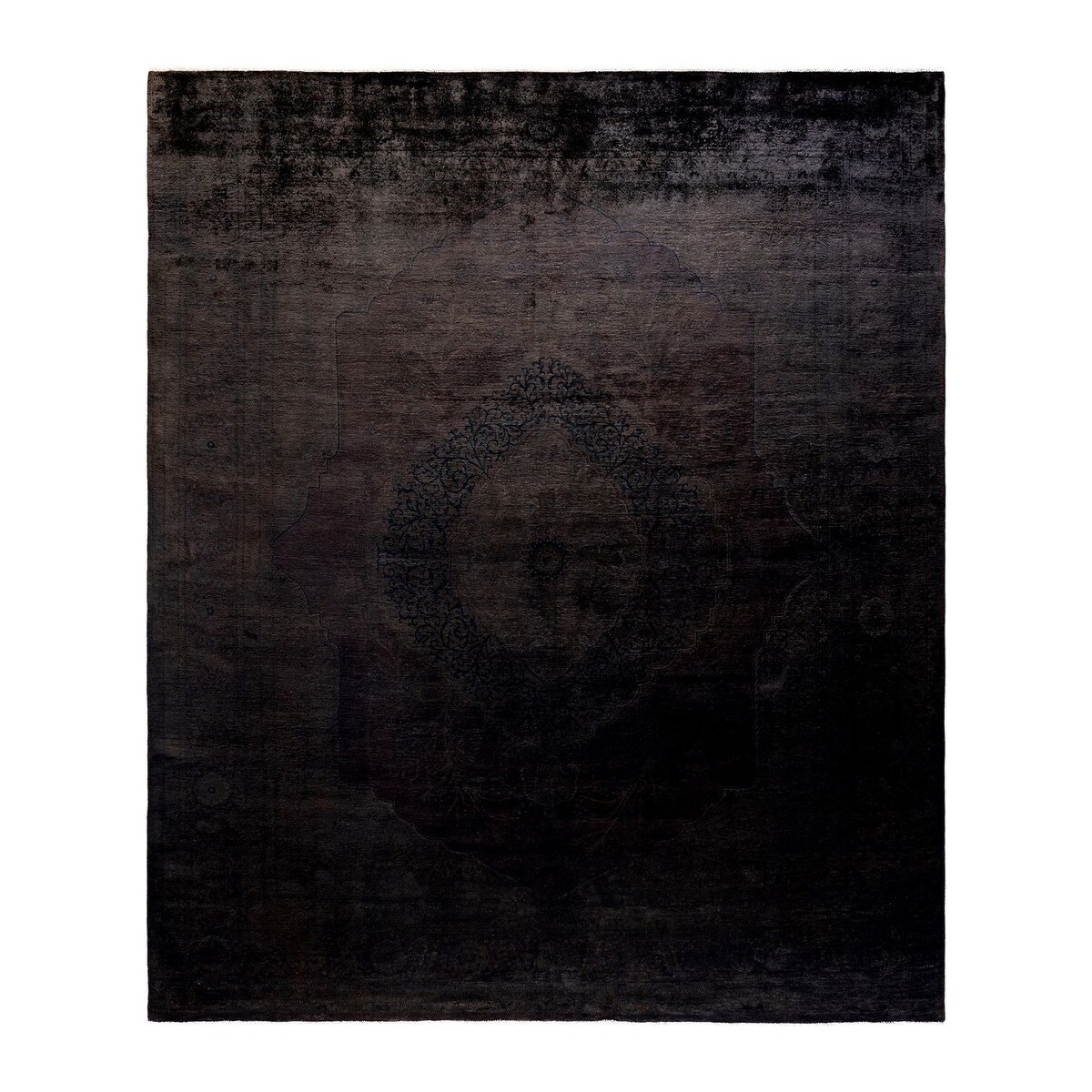 Overton Hand Knotted Wool Vintage Inspired Modern Contemporary Overdyed Black Area Rug - 8' 1" x 9' 8"