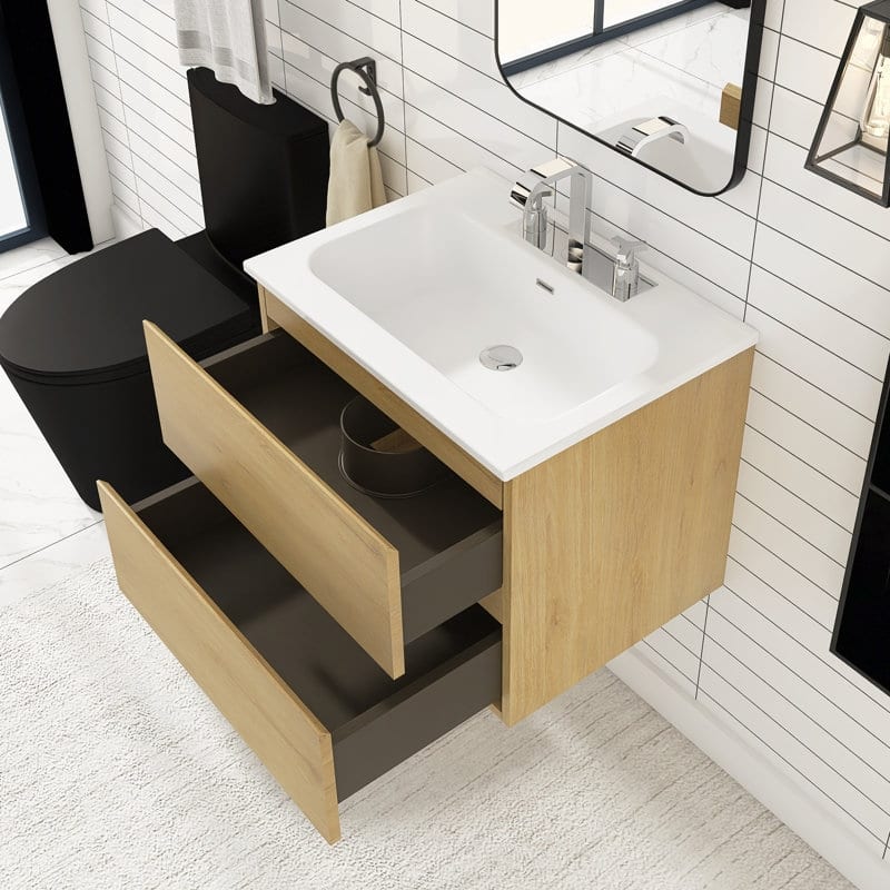 24 inches Wall-mounted Bathroom Vanity Set with White Ceramic Integrated Sink - 24" x 18"