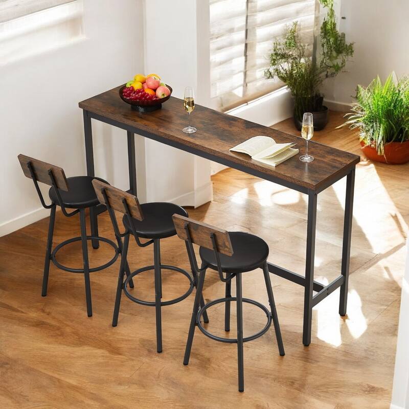 Industrial 63" Bar Table Set with 3 PU Upholstered Stools, Modern Breakfast Table for Kitchen, Living Room, or Banquet Hall