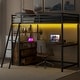 preview thumbnail 1 of 11, Twin Size Metal&Wood Loft Bed Frame with Desk, Shelves & 2 Big Built-in Drawers, LED Light and USB Charging Station for Bedroom Black - Twin