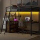 preview thumbnail 17 of 30, Twin Size Metal Wood Loft Bed with Desk, Shelves, LED Light, and USB Charging Black