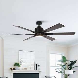 BreezeLite Modern 65" Matte Black LED Downrod Ceiling Fan