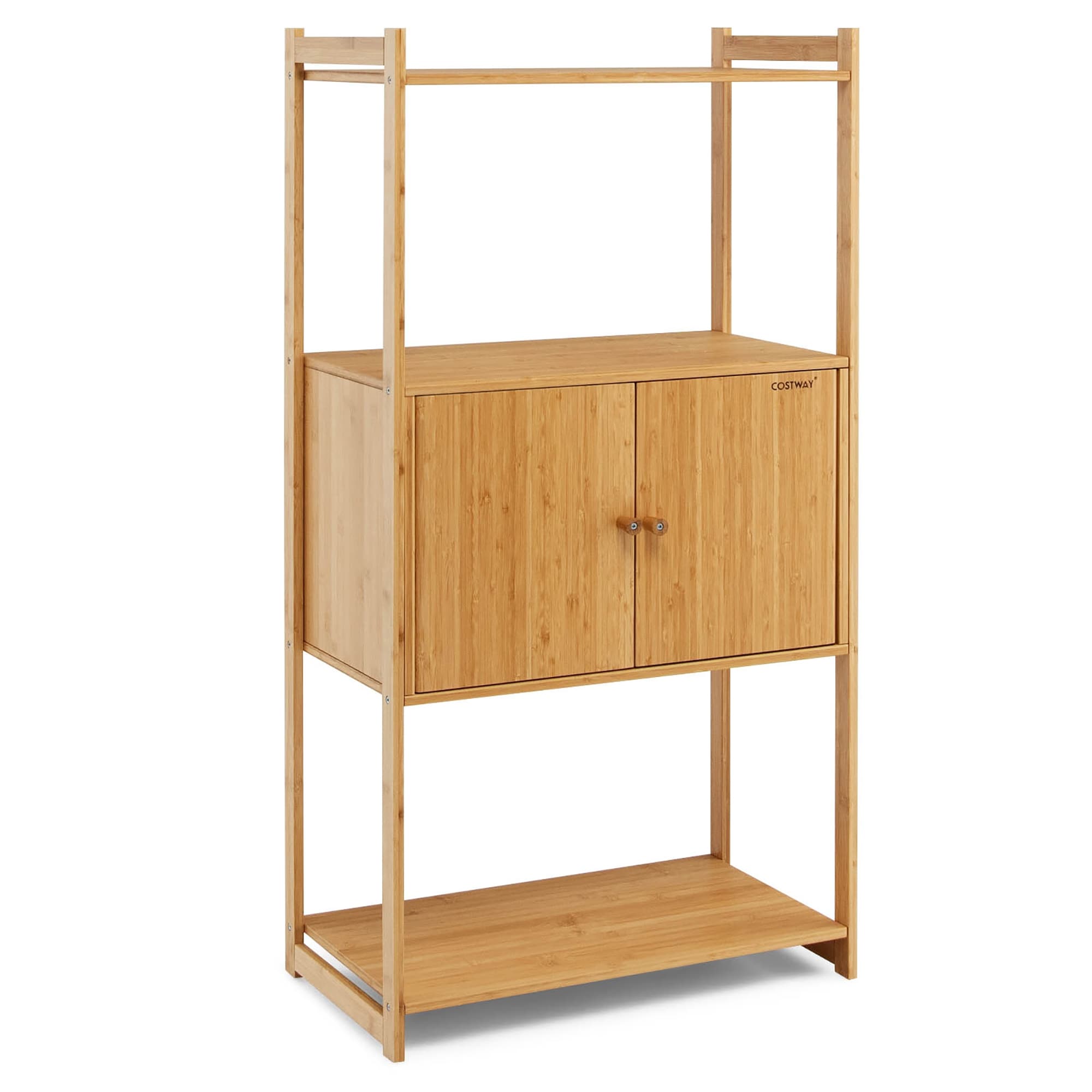 Bamboo Tower Hamper Organizer with 3-Tier Storage Shelves - Costway