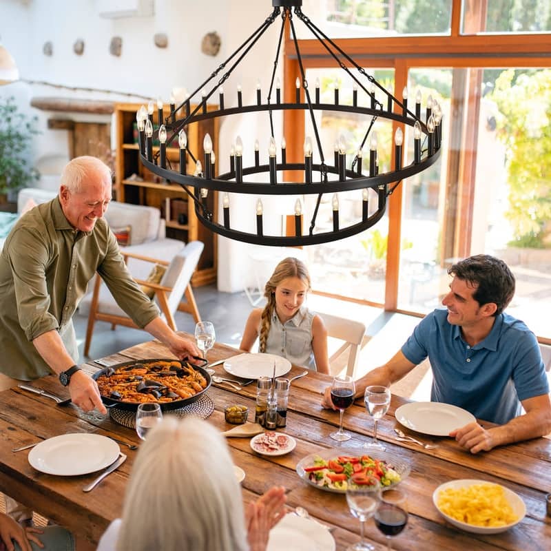 Large Round Classic Chandeliers Modern Farmhouse Chandelier Black Light Fixture