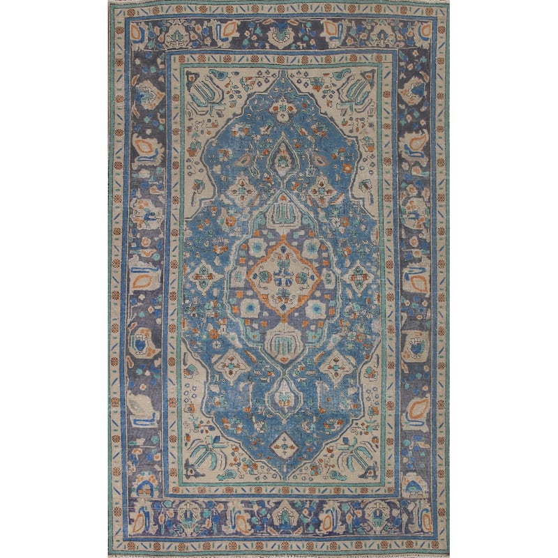 Antique Distressed Over-Dyed Tabriz Persian Rug Handmade Wool Carpet - 6'5" x 9'10"