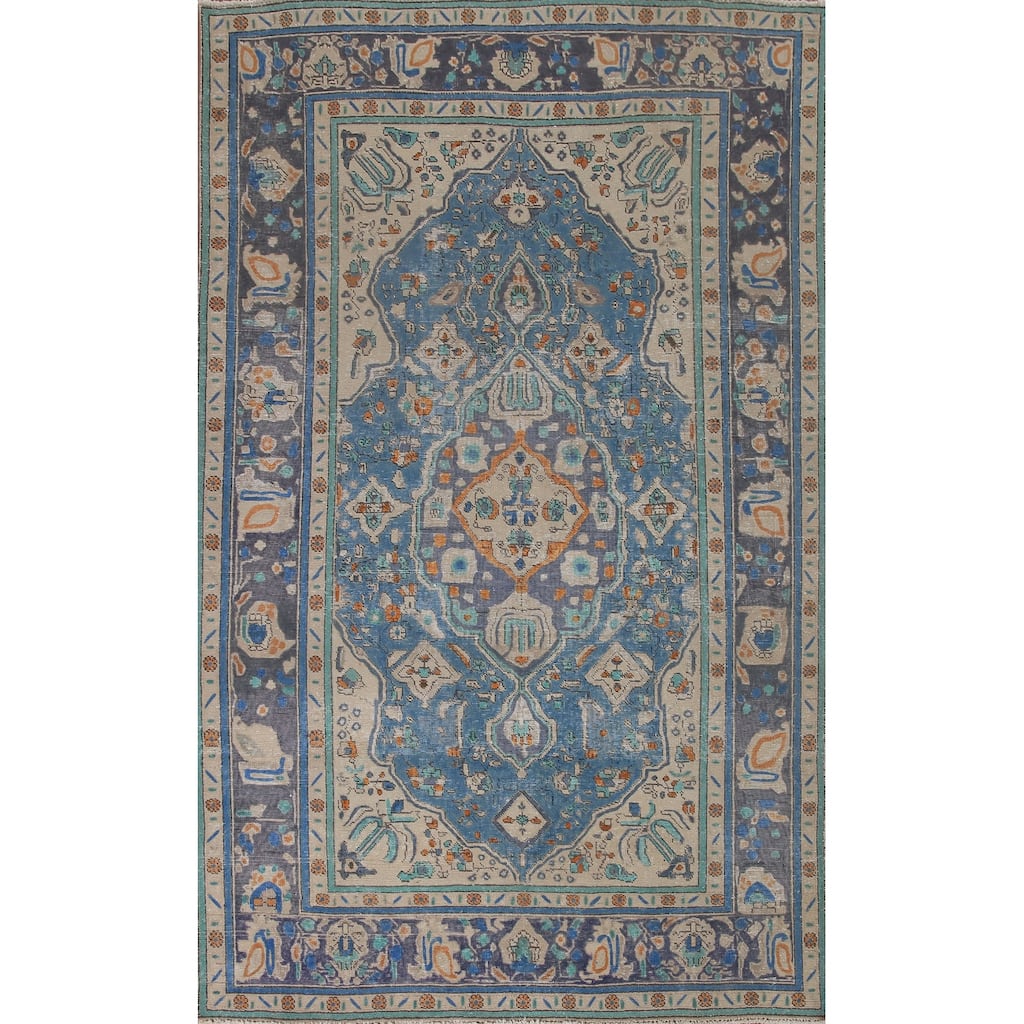 Antique Distressed Over-Dyed Tabriz Persian Rug Handmade Wool Carpet - 6'5" x 9'10"