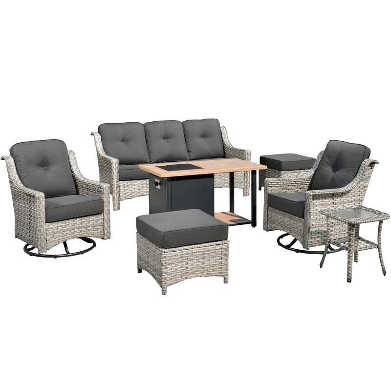 XIZZI 7-piece Outdoor Patio Furniture Conversation Sofa Set with Fire Pit