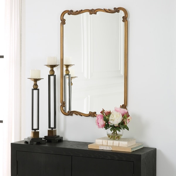 Porch & Den Antique Gold Decorative Victorian Wall Mirror - Bed