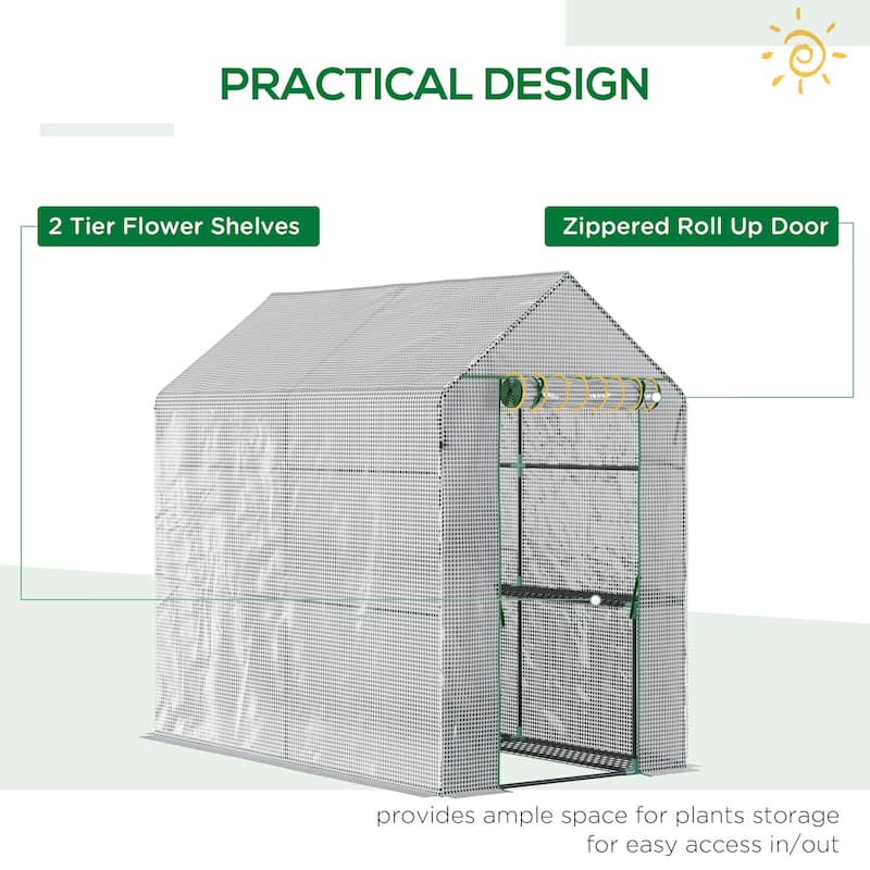 Outsunny 47" x 73"x 75" Walk-in Greenhouse Outdoor Portable Plant Flower Growth Warm House Garden Tunnel Shed White
