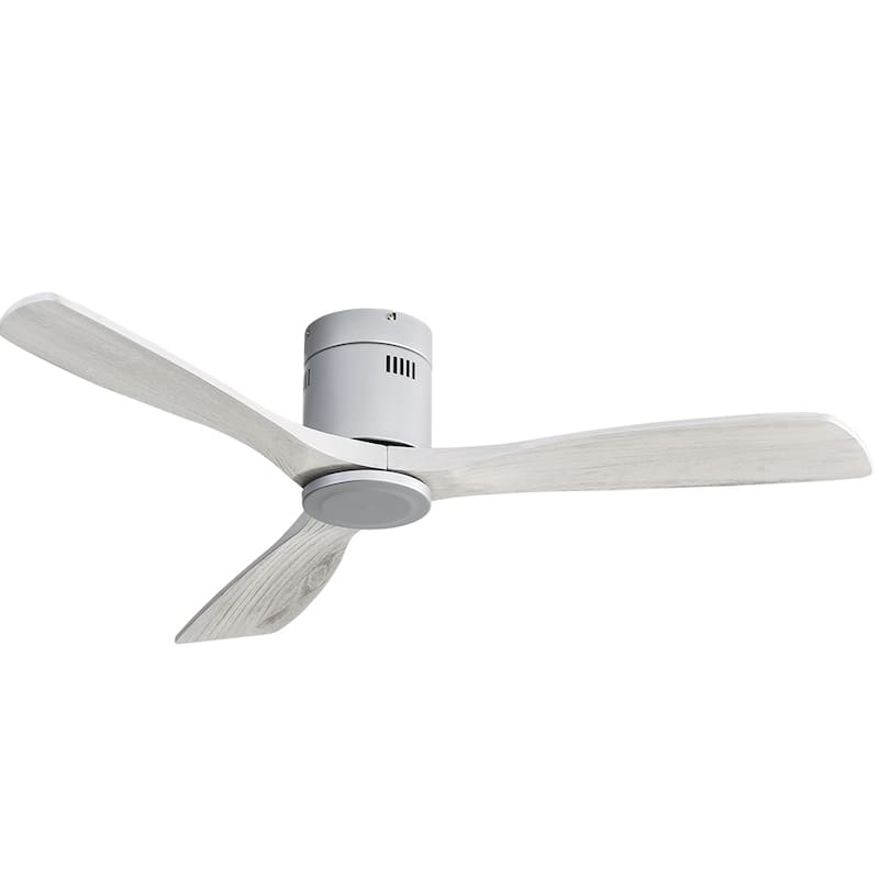 52 inch Flush Mount Ceiling Fans With/Without Lights & Remote Solid Wood Fans For Bedroom - No Light - Silver and Grey Blades