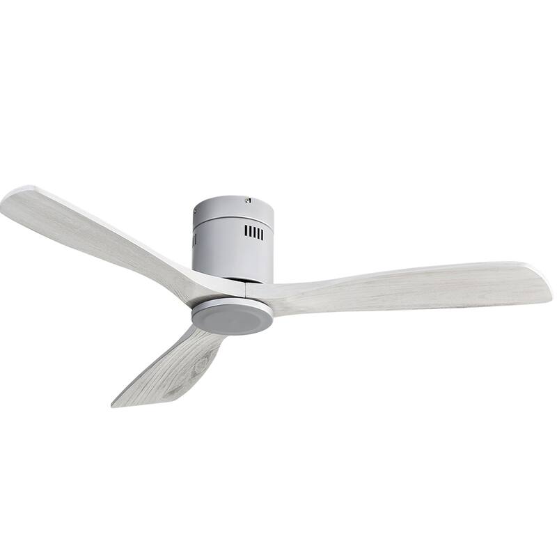Sofucor 52 Inch Flush Mount Ceiling Fan with Remote, Reversible Motor,Integrated Light Optional - Without Light - Silver with Grey Blades