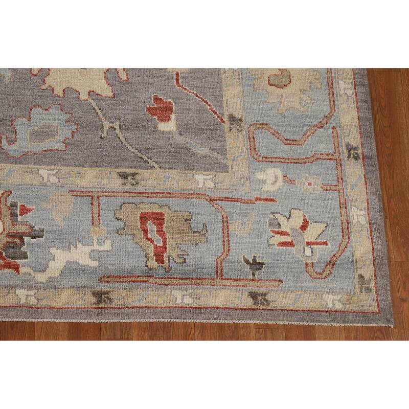 Hand Knotted Oriental 100% Wool Carpet Transitional All-Over Greys & Charcoal Oushak Area Rug - 9' 9'' X 8' 1''