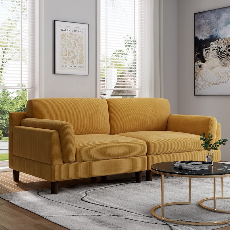 90" Corduroy Sectional Sofa Lounge Sleeper Sofa - Orange Set