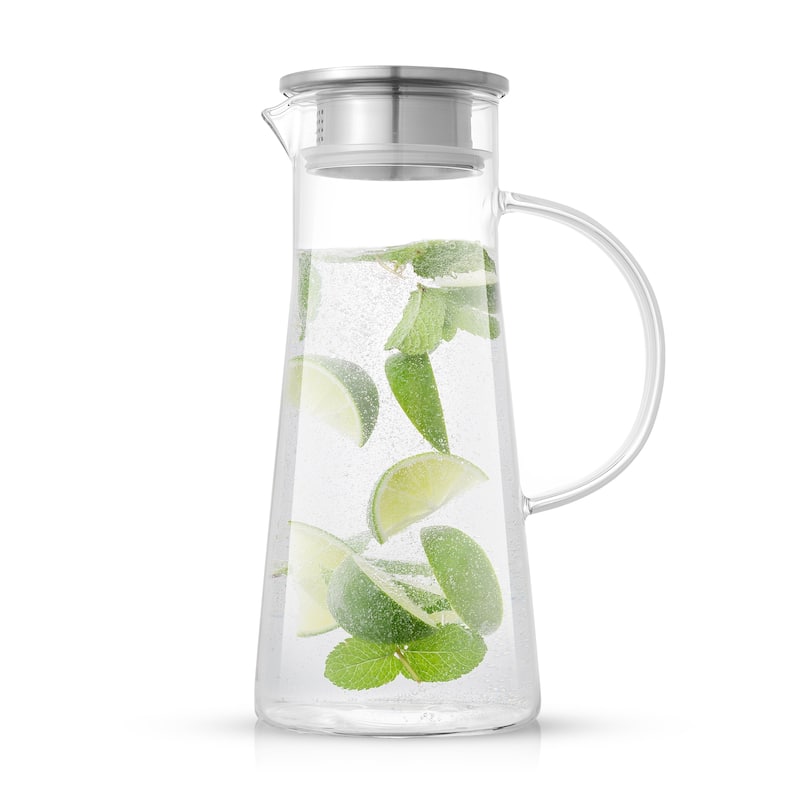 JoyJolt Breeze Glass Drink Water Pitcher with Stainless Steel Lid - 50 ...