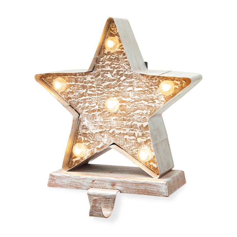 Glitzhome 7.5" H Christmas Silver LED Gift Box Heavy Duty Stocking Holders Mantel Ornament
