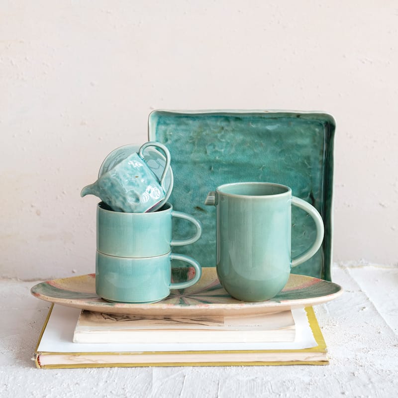 Stoneware Serving Tray with Reactive Crackle Glaze - 11.0"L x 11.0"W x 1.0"H
