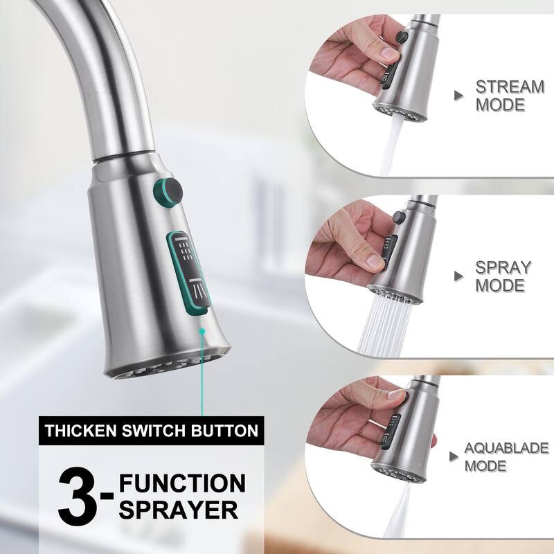 WOWOW Pull Down Sprayer Kitchen Faucet with Soap Dispenser
