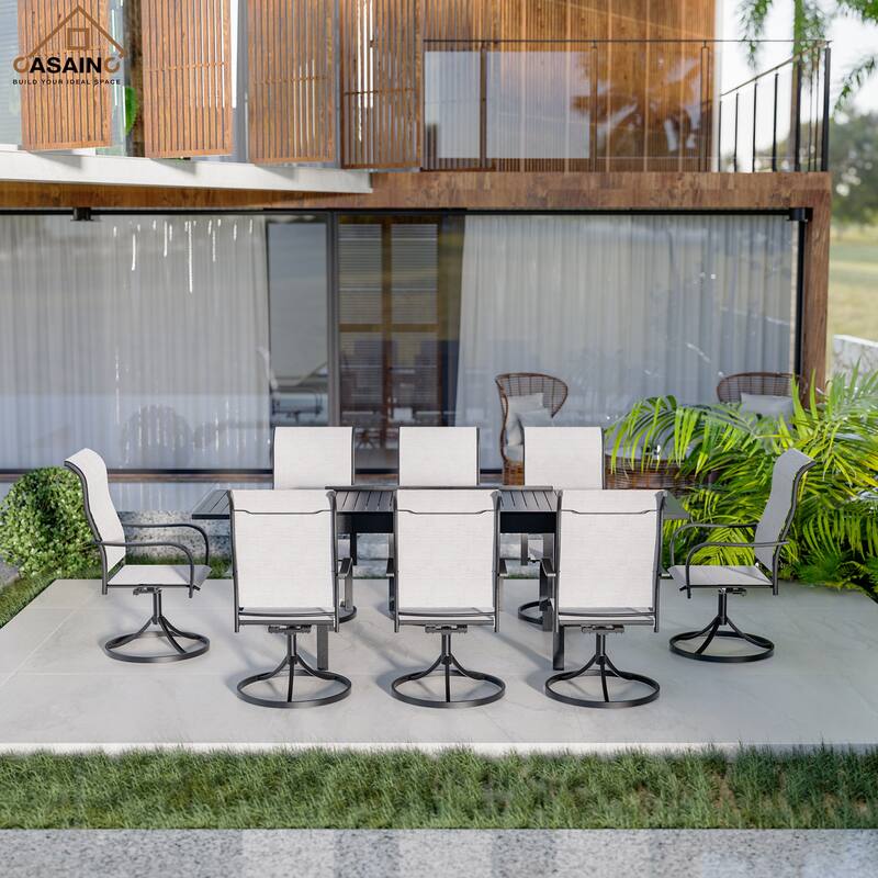 9 Piece Metal Frame Patio Dining Set, Aluminum Extendable Dining Table - Black