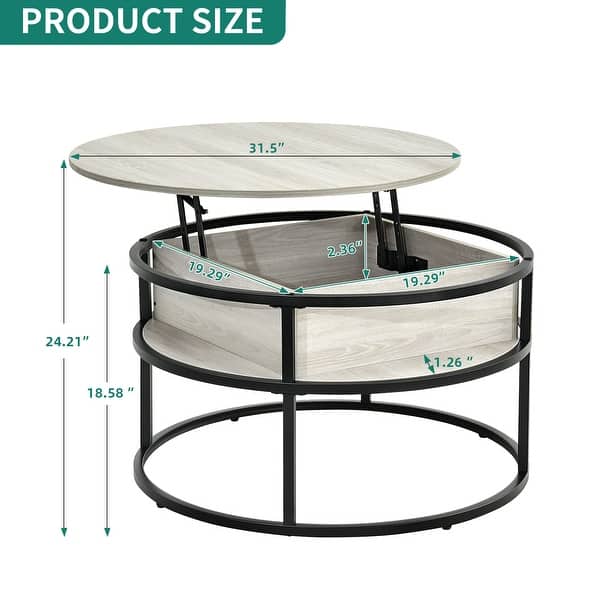 dimension image slide 6 of 8, Moasis Round Lift Top Coffee Table with Hidden Storage