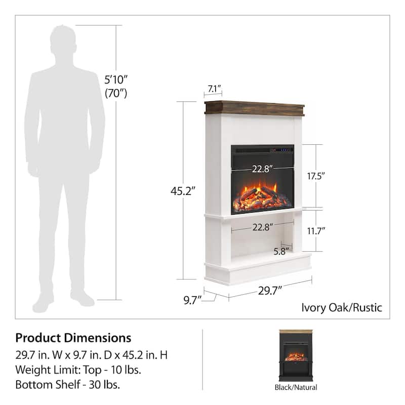 Ameriwood Home Melwood Electric Fireplace with Mantel & Open Shelf