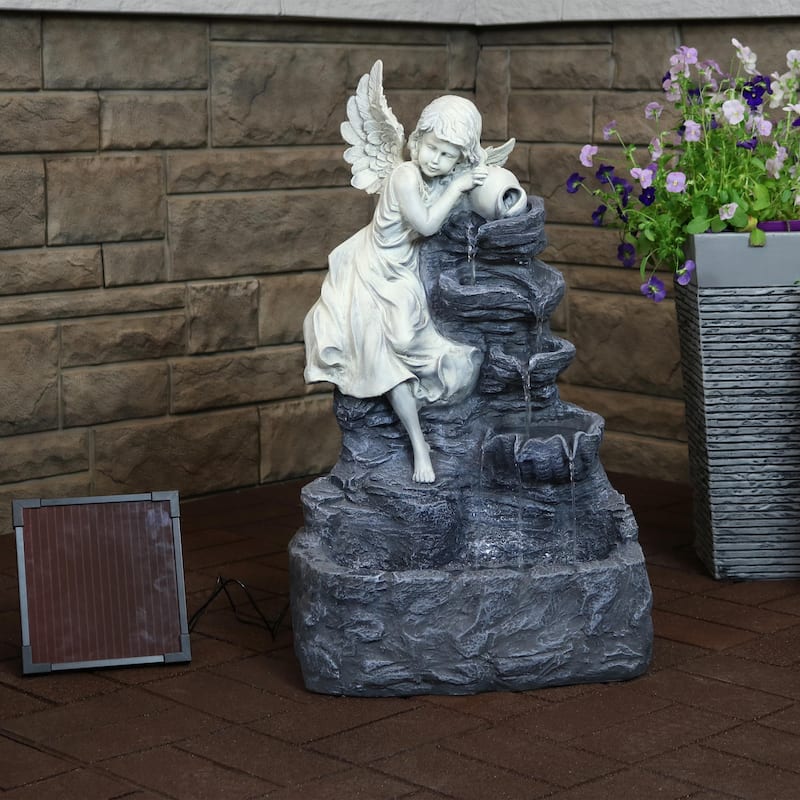 Sunnydaze Angel Falls Solar Outdoor Water Fountain w/ Battery 29" with LED Light