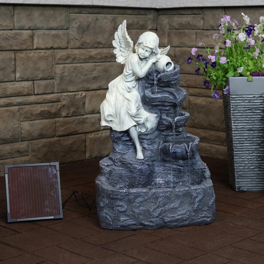 Sunnydaze Angel Falls Solar Outdoor Water Fountain w/ Battery 29" with LED Light