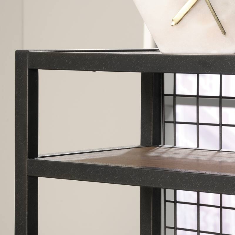 Engineered Wood Industrial L-Shaped Desk with 2 Drawers and Shelves, Brown