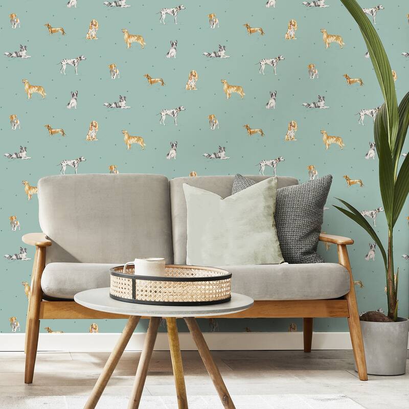 Fine Decor Delmar Blue Painted Dogs Wallpaper - N/A