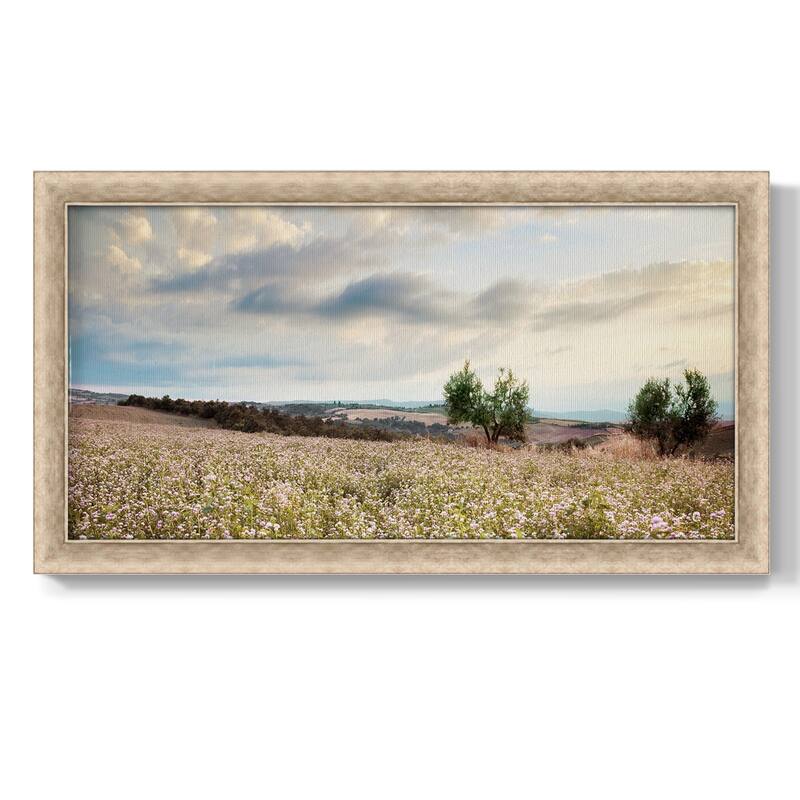 Tuscan Wildflowers Premium Framed Canvas- Ready to Hang - 26x50 - Champagne