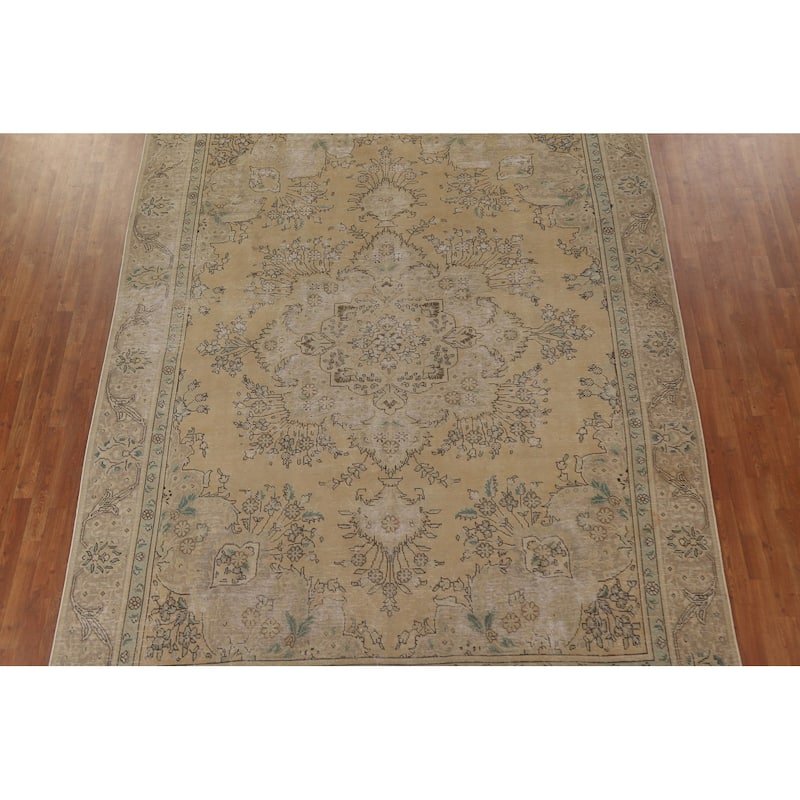 Geometric Tabriz Persian Vintage Rug Handmade Traditional Wool Carpet - 9'2" x 12'5"