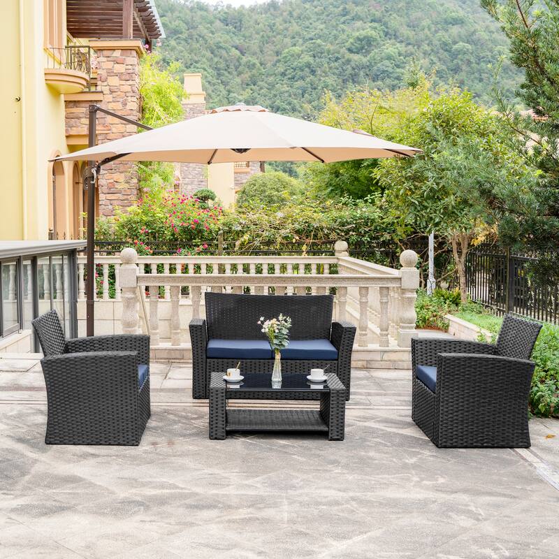 Grandview Outdoor 4-piece Grey Wicker Conversation Set