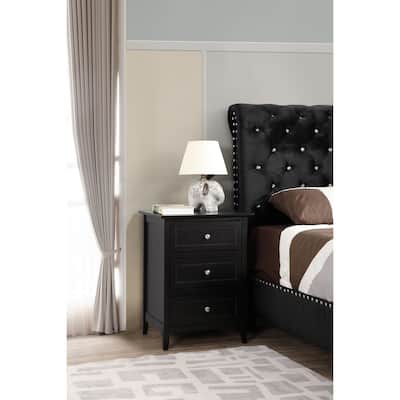 Black Nightstand 25x19x15 Transitional Bedside Table with Three Storage Drawers, Durable Build and Sleek Modern Finish