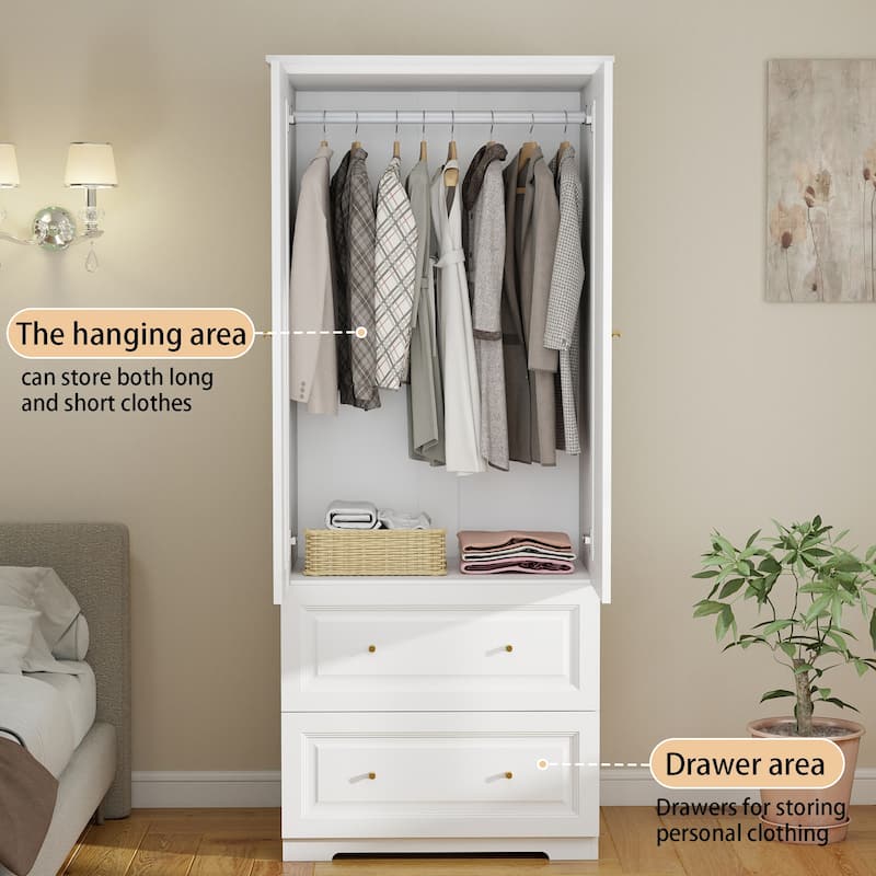 74" Armoire Wardrobe Closet with 2 Drawers for Bedroom