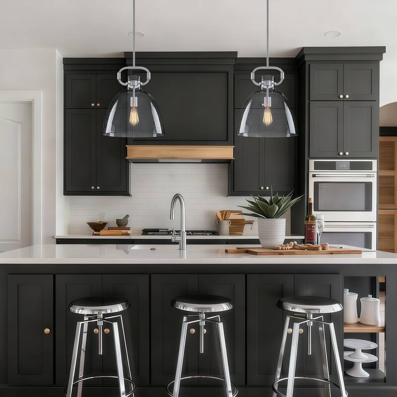 Starskys 1-Light Industrial Pendant Light with Bowl-Shaped Clear Glass Shade