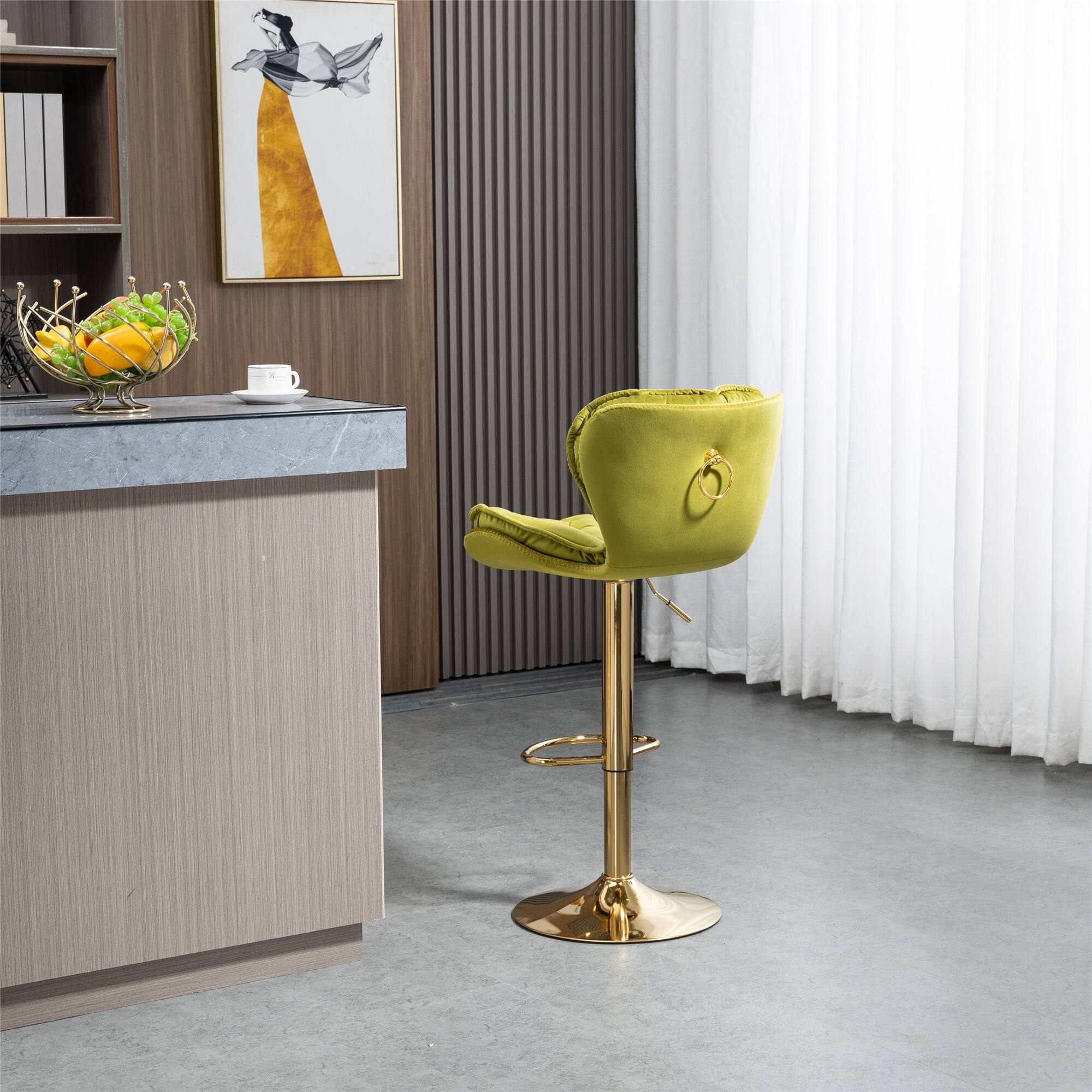 Velvet Counter Height Bar Chairs Set of 2, Adjustment Height Bar Stools