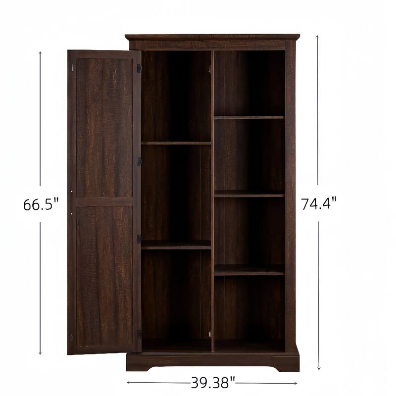 Rustic Farmhouse Pantry Cabinet with Sliding Barn Door Storage - 39" W x 15.75" D x 74" H