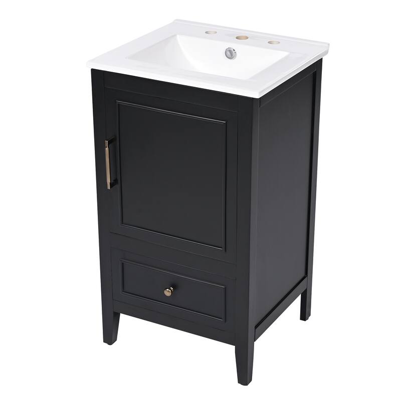 Bathroom Vanity with Sink, Freestanding Wooden Bathroom Cabinet, Bathroom Vanity Set with Door, Storage Rack & Drawer