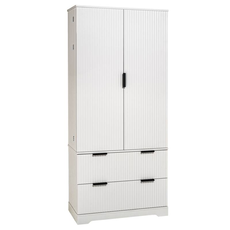 71.65" H Fluted Kitchen Pantry Cabinet, Freestanding Storage Cabinet Buffet Sideboard with 2 Large Drawers & 8-Door Spice Rack