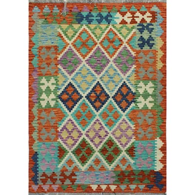 Flatweave Reuel Rust/Green Rug - 3'4" x 4'11"