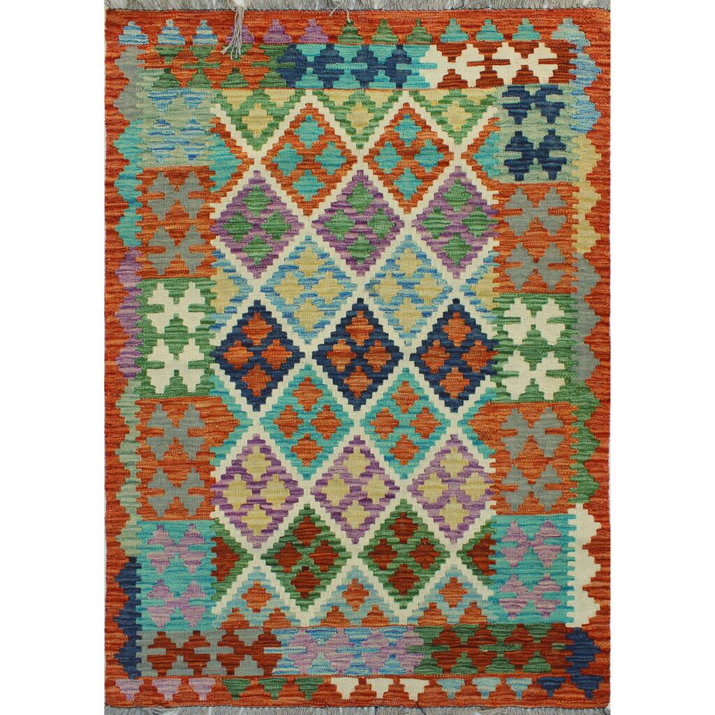 Flatweave Reuel Rust/Green Rug - 3'4" x 4'11"