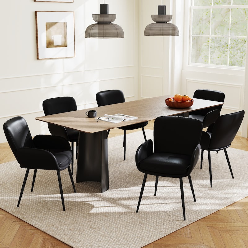 Set of 2 Cat-Scratch Resistant Dining Chairs with Gold Metal Legs - Black - Set of 6