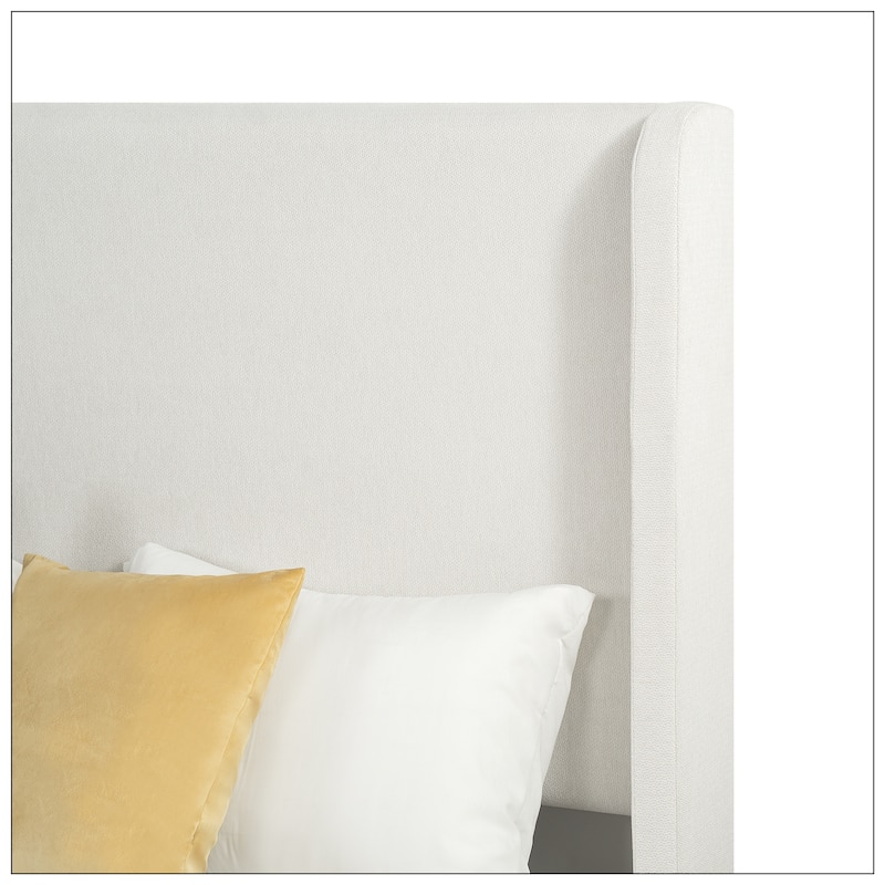 Upholstered Platform Bed with Curve-Shaped Design Headboard