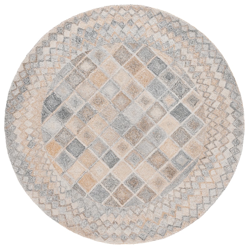 SAFAVIEH Handmade Renewal Visa Rug - 6' Round - Beige/Grey