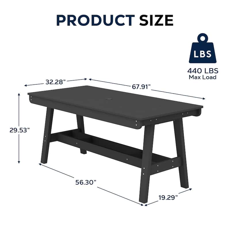 67.91in HDPE Rectangular Patio Dining Table with Umbrella Hole for 4 to 6 People - N/A